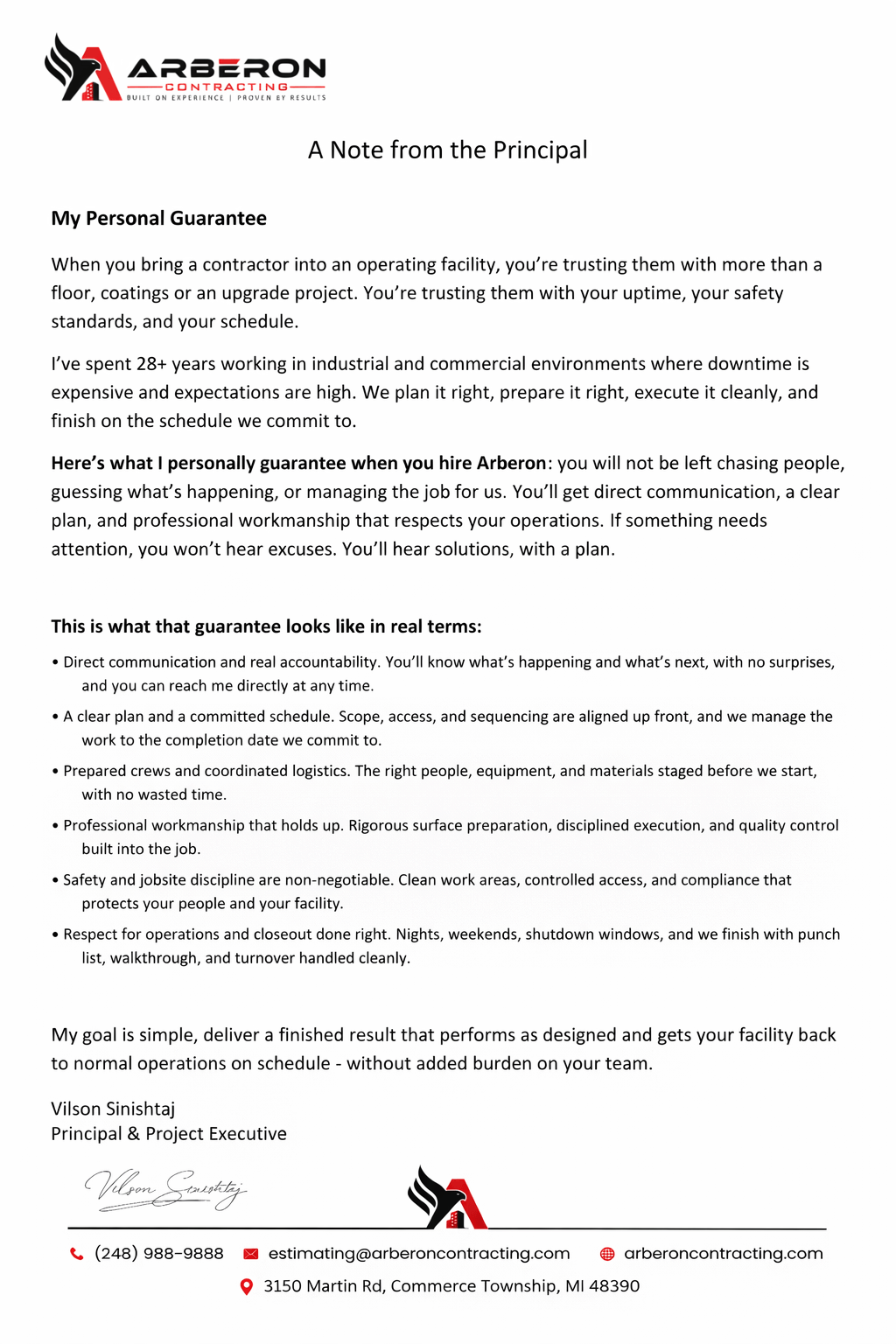 Signed Principal Guarantee Letter